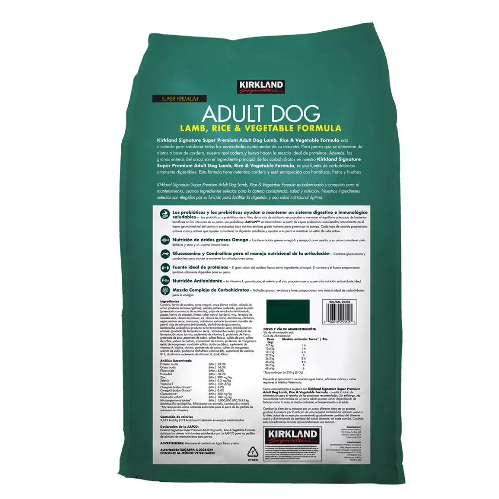 Croquetas Kirkland Perro Adulto con Cordero, Arroz y Vegetales